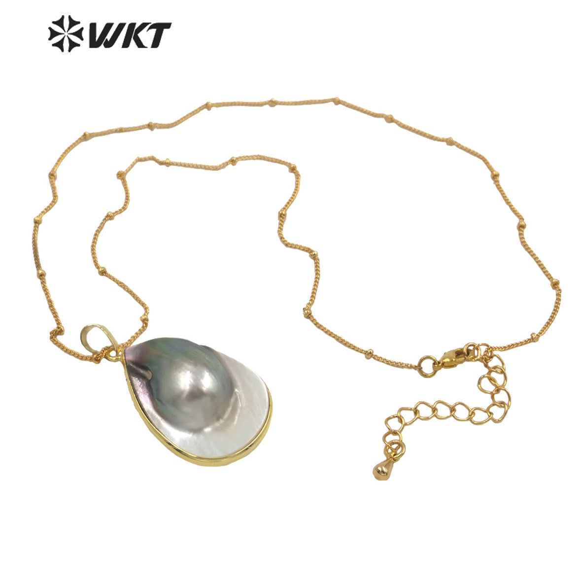 WT-JN145 WKT New Natural Black Mother of Pearl Drop Necklace Fashion Gold Precious Teardrop Black Shell Pendant Necklace