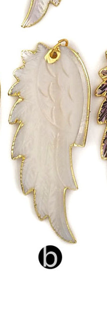 WT-P853 Hot Exclusive Natural Hand Carved Shell Feather Pendant 18k Gold Dipped Shell Feather Pendant