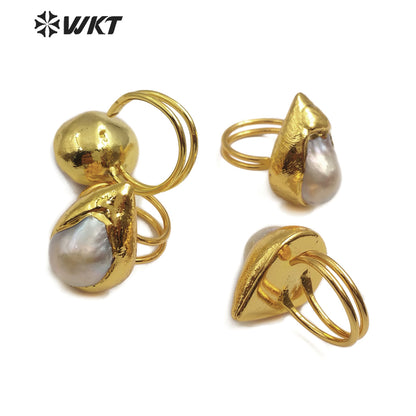 WT-R338 New Design Jewelry Natural Freshwater Baroque Pearl Ring With 18k Gold Plated Fashionable Pearl Women Ring in Adjustable