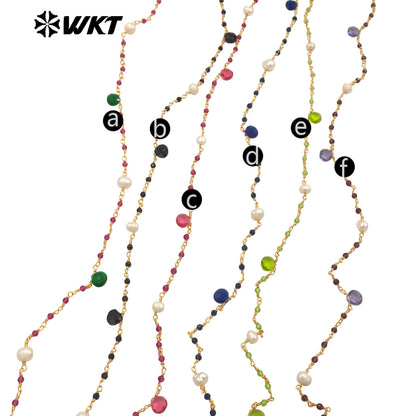 WT-RBC239 Wholesale New Handmade Wire Wrapped Natural Gemstone Beads DIY Jewelry Chain for Necklace Design