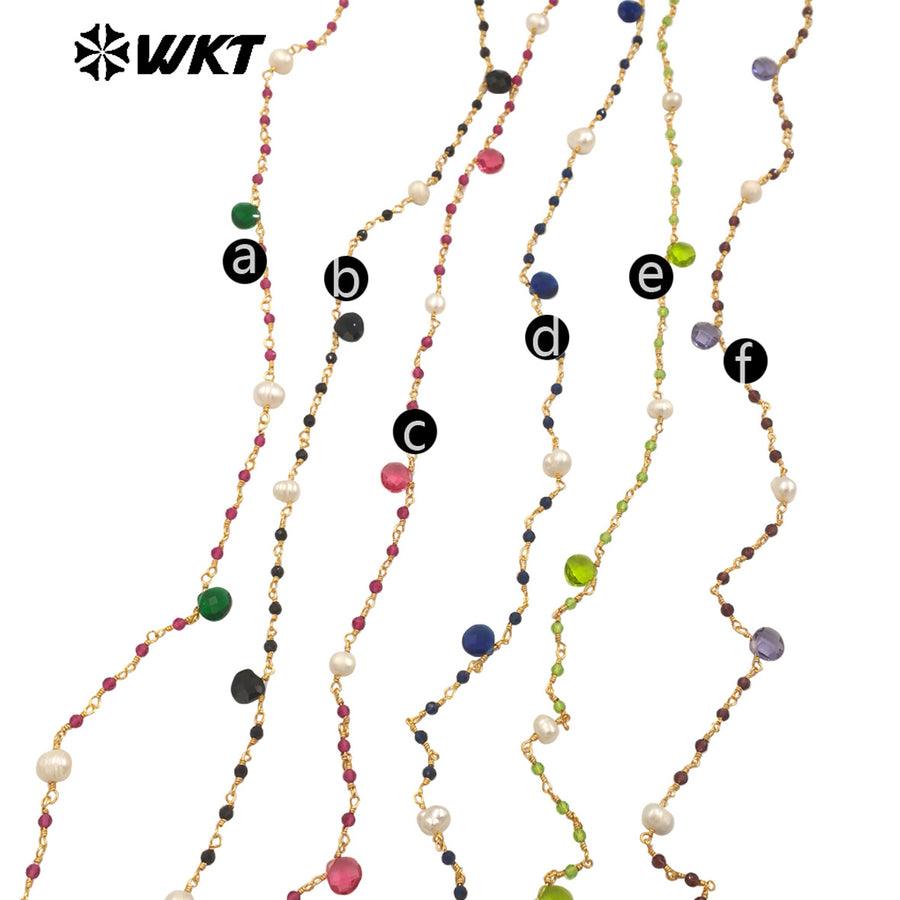 WT-RBC239 Wholesale New Handmade Wire Wrapped Natural Gemstone Beads DIY Jewelry Chain for Necklace Design