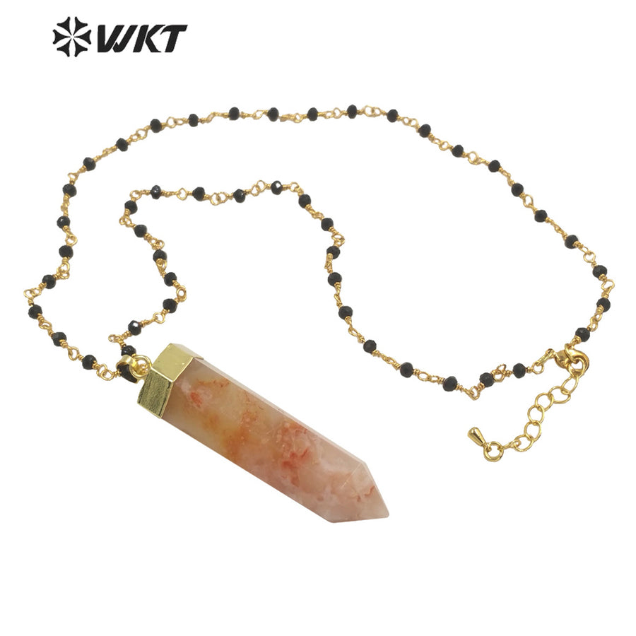 WT-N1294 Amazing High Polish Natural Hexagon Cherry Agate Pendant Necklace Fashion Gold Healing Spirit Quartz Point Necklace