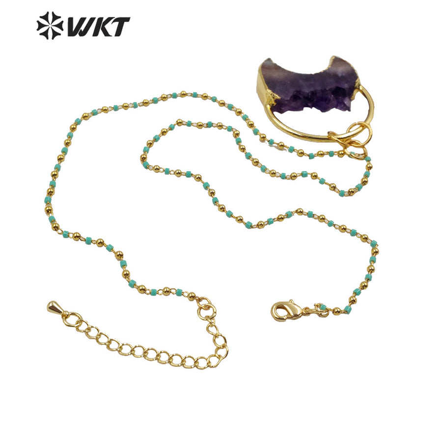 WT-N1219 New Popular Crescent Amethyst Necklace Multicolor Beads Necklace Stylish Natural Amethyst Necklace
