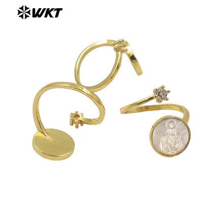 WT-MPR092 WKT New Christian Jewelry Design 18K Gold Plated Adjustable Religious Virgin Mary Ring With Zircon Stone