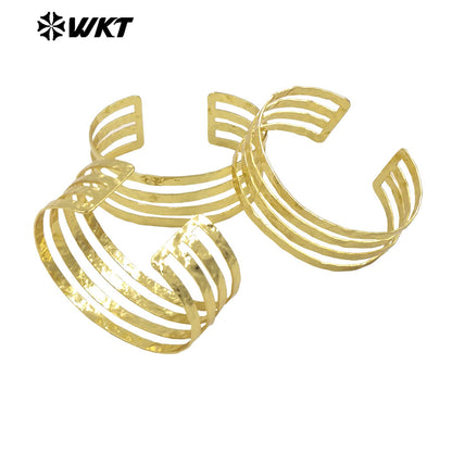 WT-B658 Wholesale Fashion Gold Plated Multi Layer Simple 18K Yellow Brass Metal Resist Tarnishable Big Bangle
