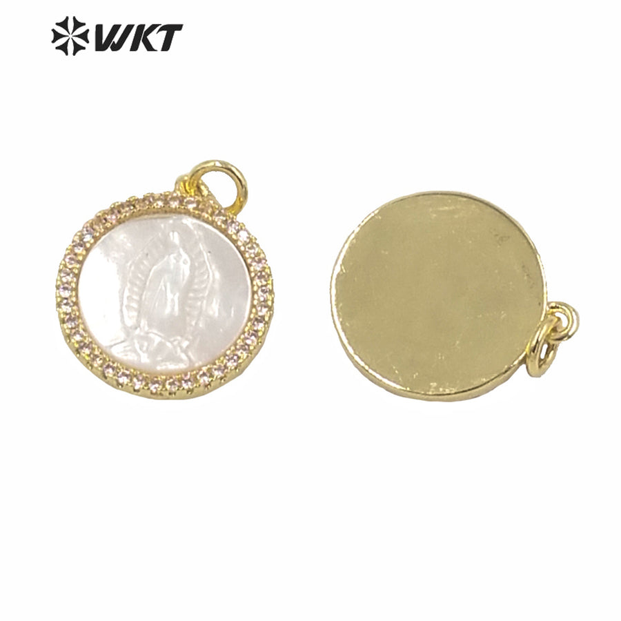 WT-MP163 Wholesale Small Charming Gold Electroplated Metal Jesus Christ Pendant 15mm Tiny Hot Single Loop Gold Charm Pendant