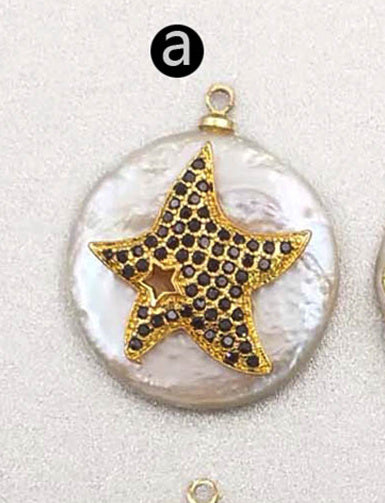 MP131 Wholesale Populared Starfish Multi-pattern Pearl with Cz Micro Pave Pendant Women Fashion Jewelry Circular Pearl Pendant