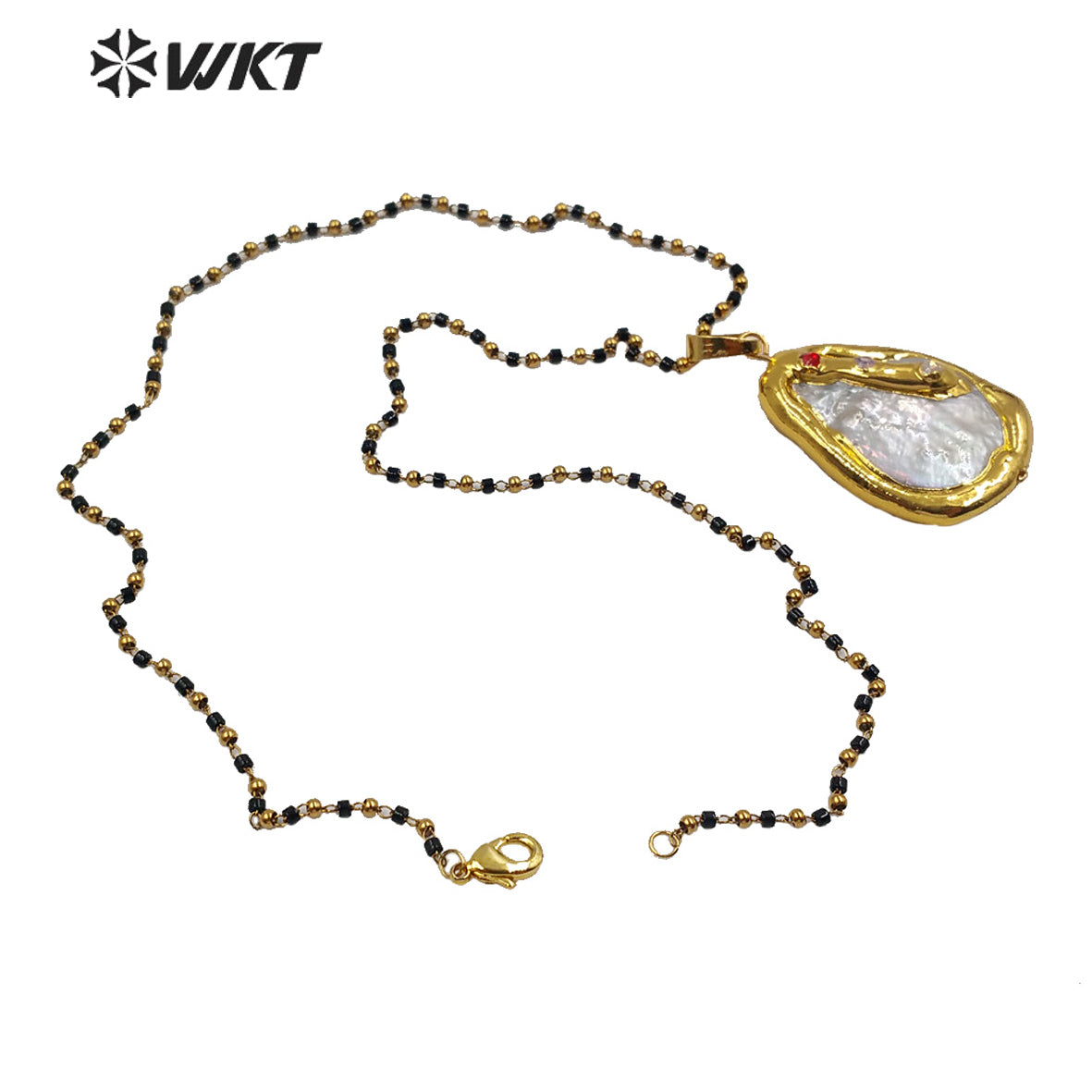 WT-MN965 Gold Plated Freshwater Pearl With CZ Charm Necklace Fashion Lady Jewelry Natural Pearl Necklace