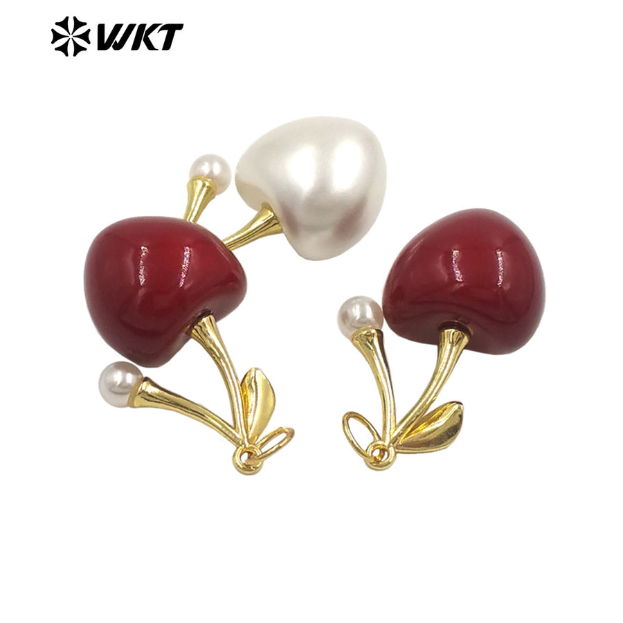 WT-JFE148 New Sales Cherry Charms Metal Yellow Brass With Drop Oil Red/ White Color Gold Plated Pendant Finding For Earrings DIY