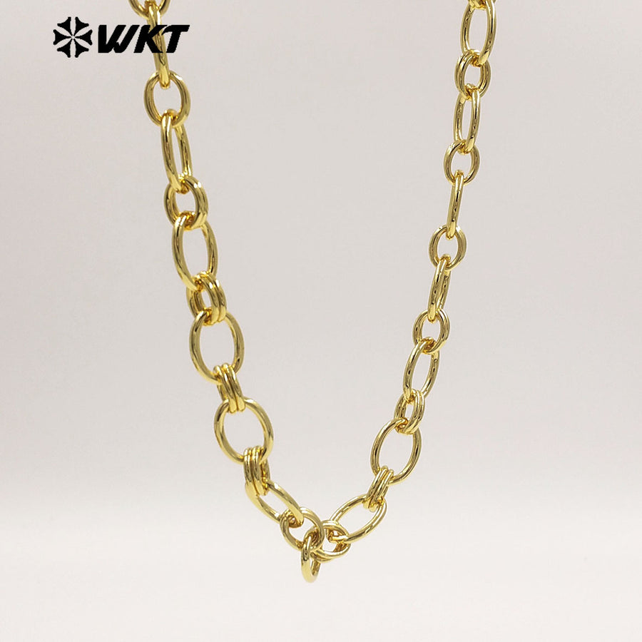 WT-BC272 Minimalism 18K Gold Electroplated On Yellow Brass Double Circles Metal Oval Chain For Men And Women Jewelry Making