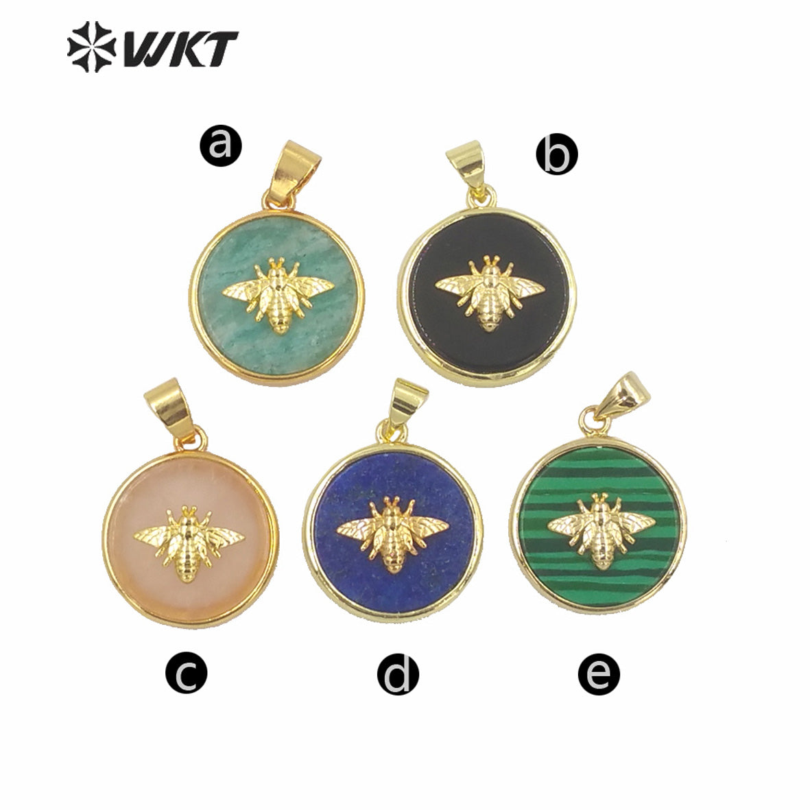 WT-P1576 New Hot Sales Round Stone Charm Pendant Fashion Gold Bezel Bee Stone Pendants Gold Birthday Gift Pendant in 9mm