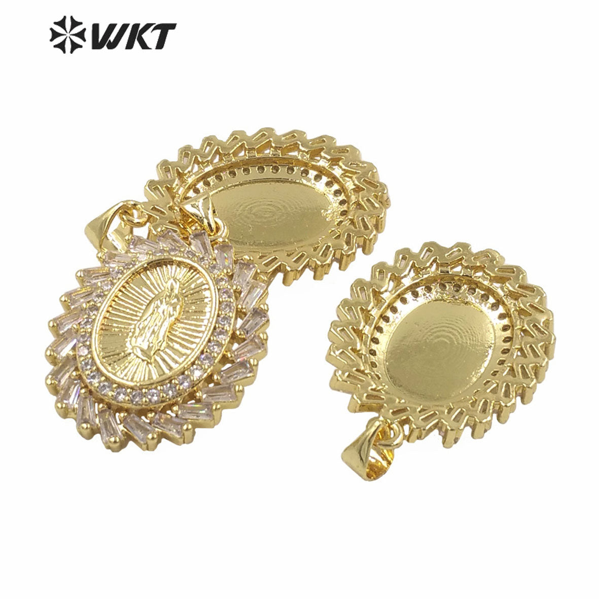 WT-MP283 Newest Vintage Style Female Deity Shaped Round Shaped Cubic Zircon Madonna Design Pendant