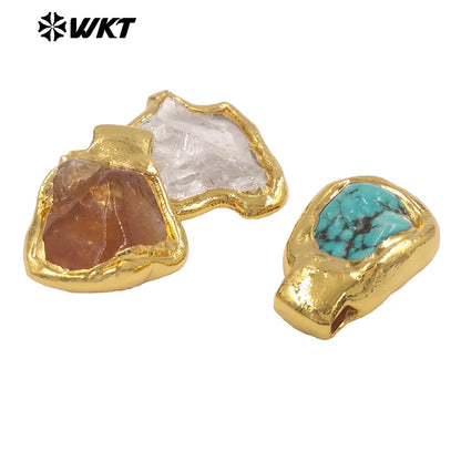 WT-P2035 Delicate Gold Plated Natural Quartz And Turquoise Irregular Little Stone Pendant For DIY Making Friend Gift Jewelry