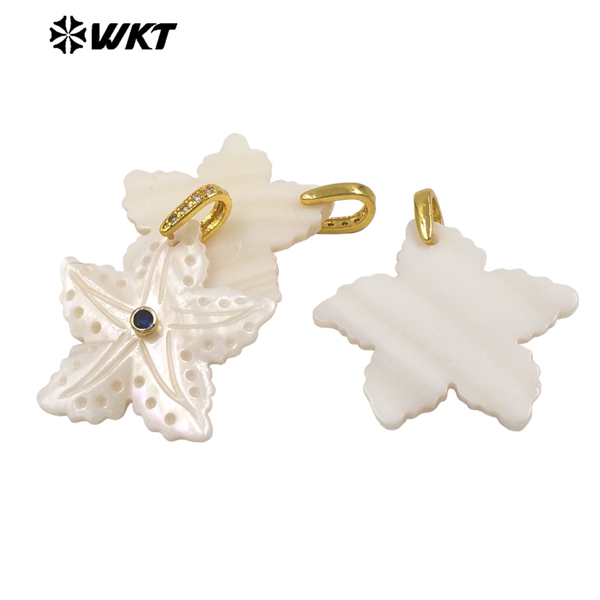 WT-JP521 Lovely Interesting Zircon And Natural White Shell Starfish Shape Gold Pendant For Women Handmade Jewelry Decorative