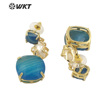 WT-MPE116 European and American Retro Exaggerated Round Shape Colorful Inlaid with Pearl Flowers Earrings