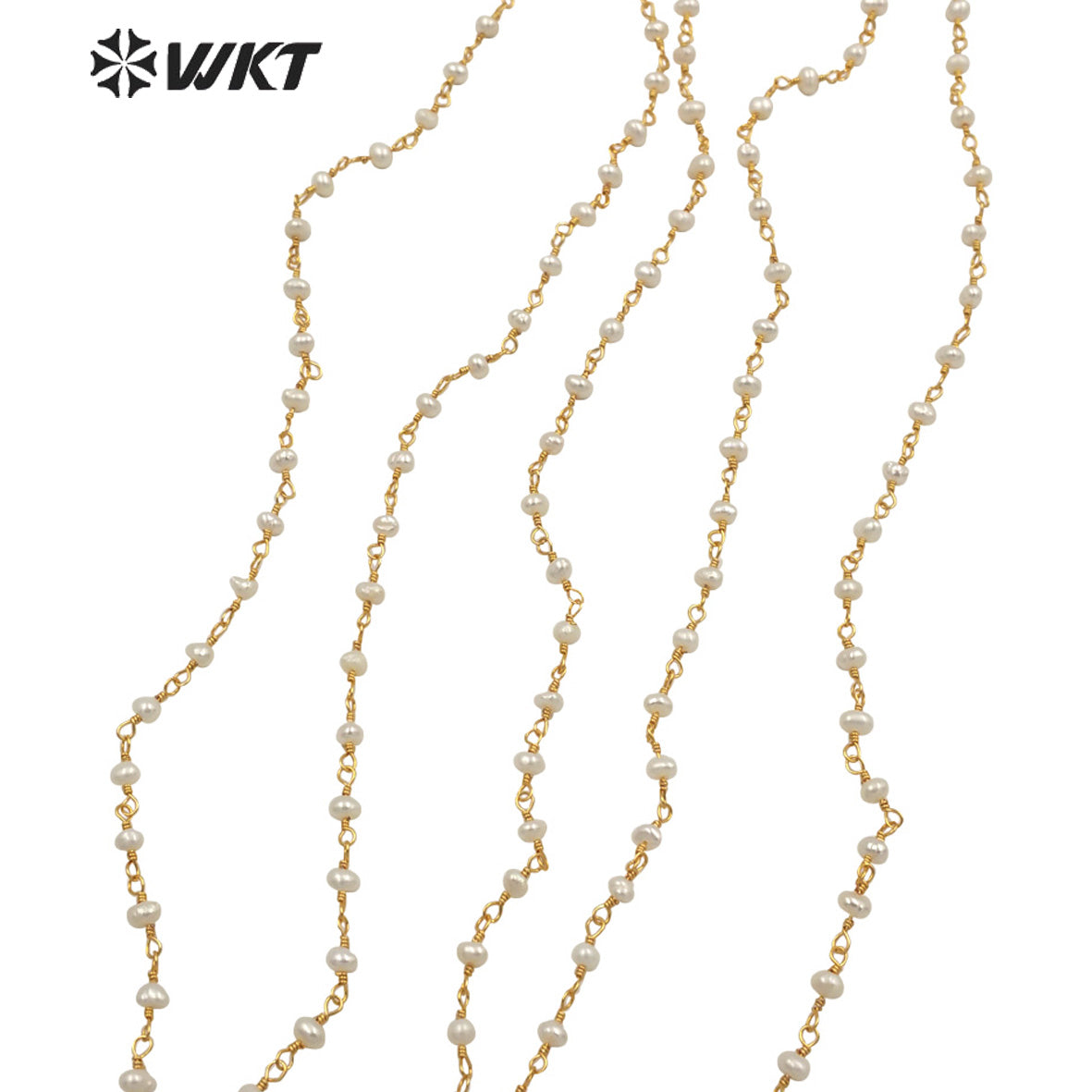 WT-RBC186 Amazing 18k Real Gold Plated Resist Tarnishable Natural Freshwater Pearl Beads Chain for Jewelry Design Pearl Chain