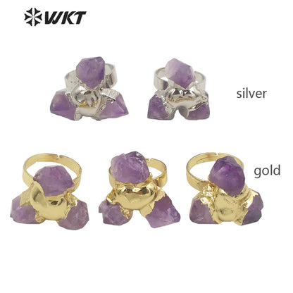 WT-R393 WKT 2022 Bohemian Women's Jewelry Cluster Amethyst Stone Ring for Lady Ring Natural Stone for Wedding Party Gold Ring