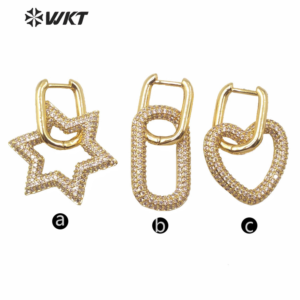 WT-ME074 Supper Hot Unique Shinning Cubic Zircon Earrings Gold Plated Star Heart Clasp Earrings Fashion Gold Cz Earrings