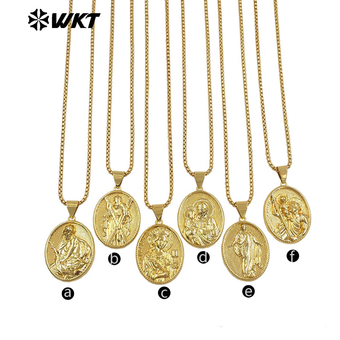 WT-JFN36 Religious Style Pendant Necklace with 18K Gold Electroplated Jesus Patterns High Quality Resist Tarnishable Jewelry