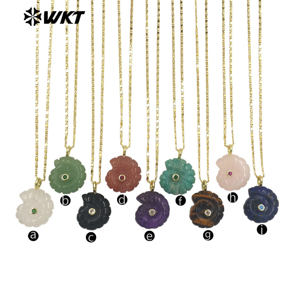 WT-N1510 Hot Sale Gold Thin Chain With Natural Gemstones Carved Trumpet Pendant Necklace As Women Daily Wearing Jewelry