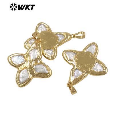 WT-JP509 Wonderful Popular 18K Gold Plated Natural Freshwater Pearl Pointed Little Cross Pendant For Trendy Necklace Making