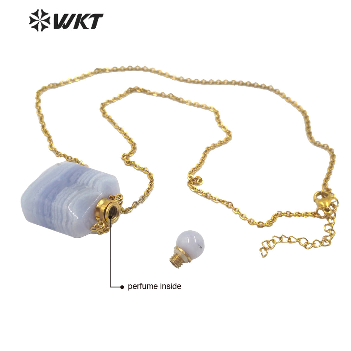 WT-N1190 New Exclusive Design Natural Gemstone Perfume Bottle Necklace in 18k Gold Plated Stylish Perfume Bottle Necklace