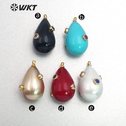 MP137 Wholesale Top Fashion Unique Design Droplet Shape Pendant Jewelry With CZ Micro Pave Lady Blue Red Black Pendant