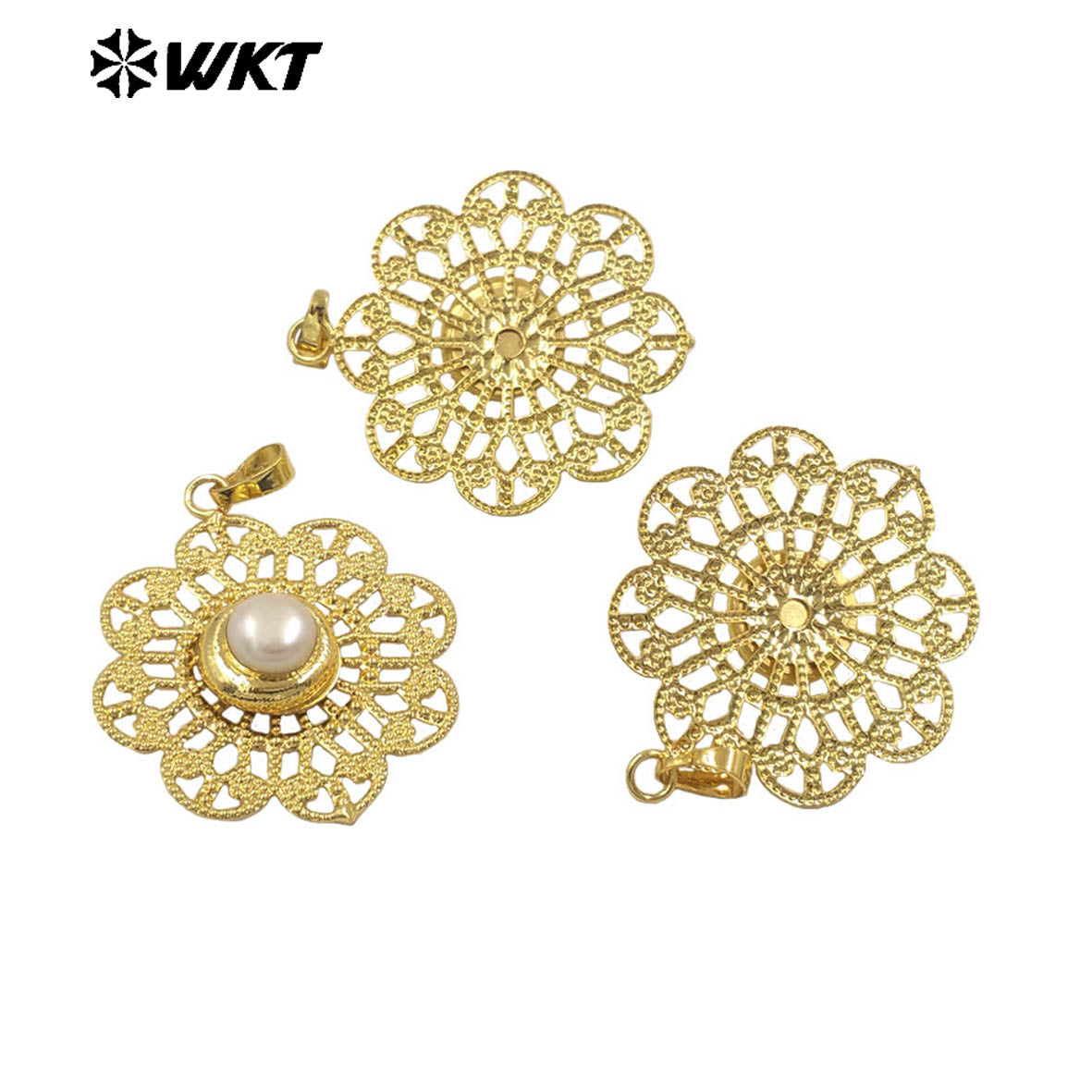 WT-JP367 Wholesale Newest Elegant 18K Gold Plated Trendy Women Hollow Real Freshwater Pearl Jewelry Pendants for Necklace