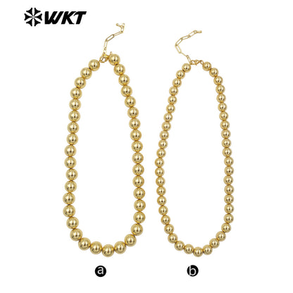 WT-JFN14 Fashionable 18K Real Gold Plated Round Big Brass Beads Hand Strand Chain Necklace 10 and 12MM Available