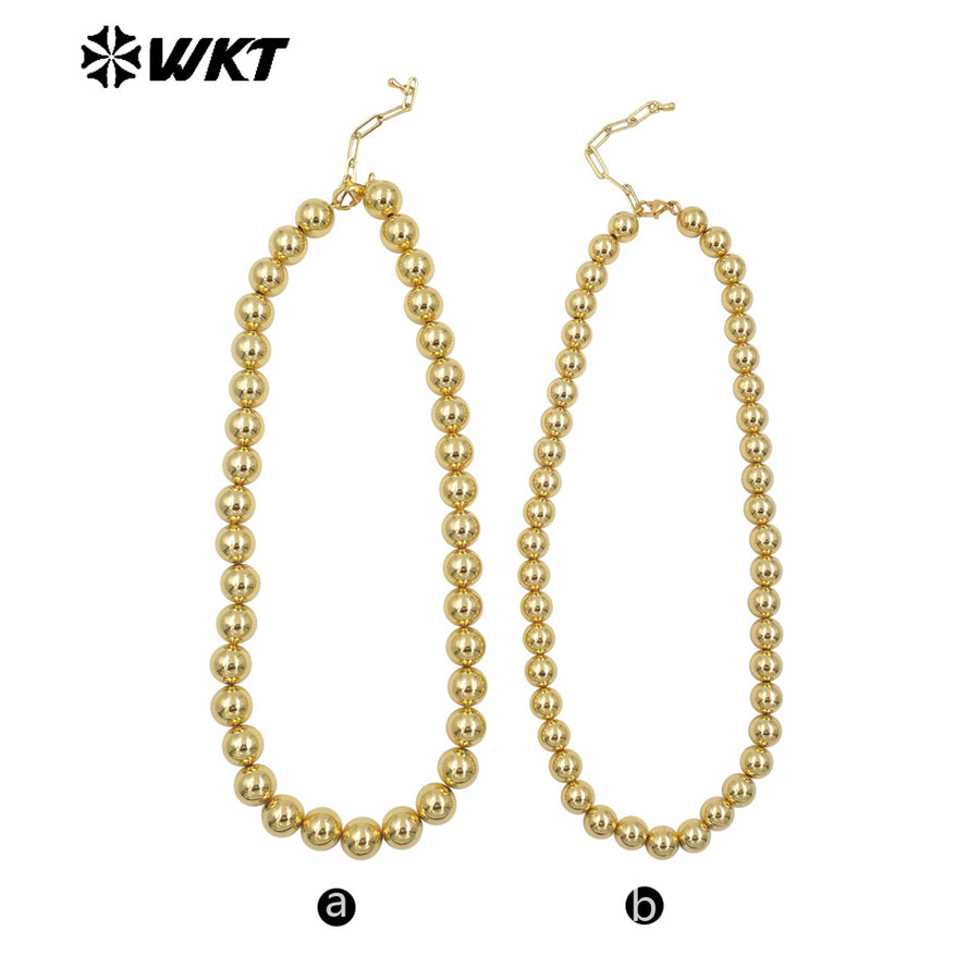 WT-JFN14 Fashionable 18K Real Gold Plated Round Big Brass Beads Hand Strand Chain Necklace 10 and 12MM Available