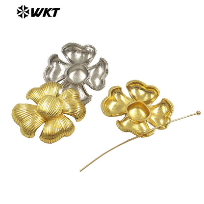WT-JFE142 New Arrival 18K Gold Plated Yellow Brass Metal Flower Space Beads for Jewelry DIY Design Findings