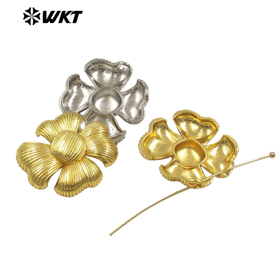 WT-JFE142 New Arrival 18K Gold Plated Yellow Brass Metal Flower Space Beads for Jewelry DIY Design Findings