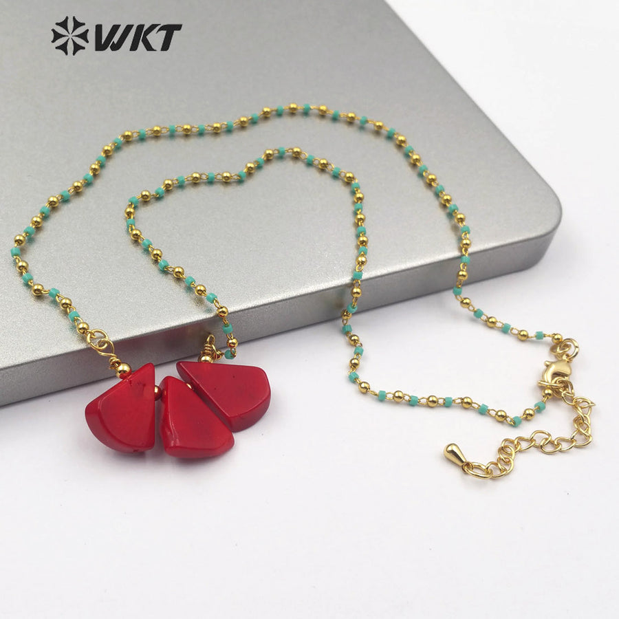 WT-N1198 New Natural Red Coral Beads Necklace Fashion Handmade Small Charm Coral Necklace Hot Sale Jewelry Necklace