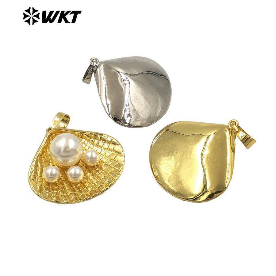 WT-JP399 Wholesale New Arrival Three Manmade Pearl Pendant Gold/Silver Plated Shell Shape For Women Jewelry Making Accessory