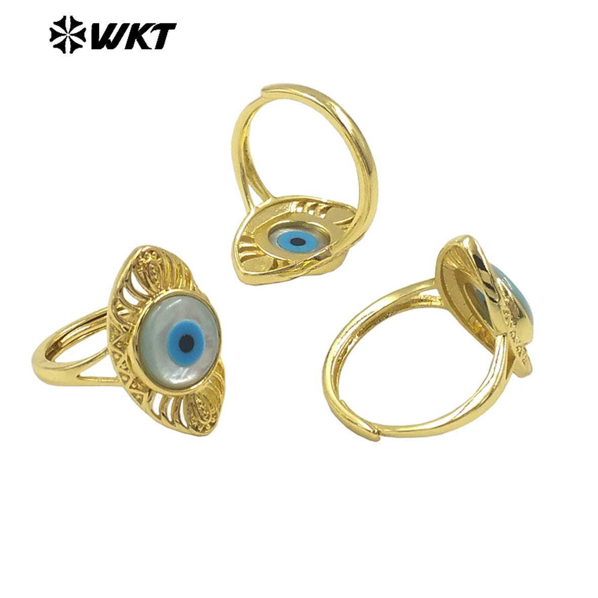 WT-MPR106 New Autumn Design Fashion Gold Plated Charming Turkey Eye Shell Women Party Rings in Adjustable Size