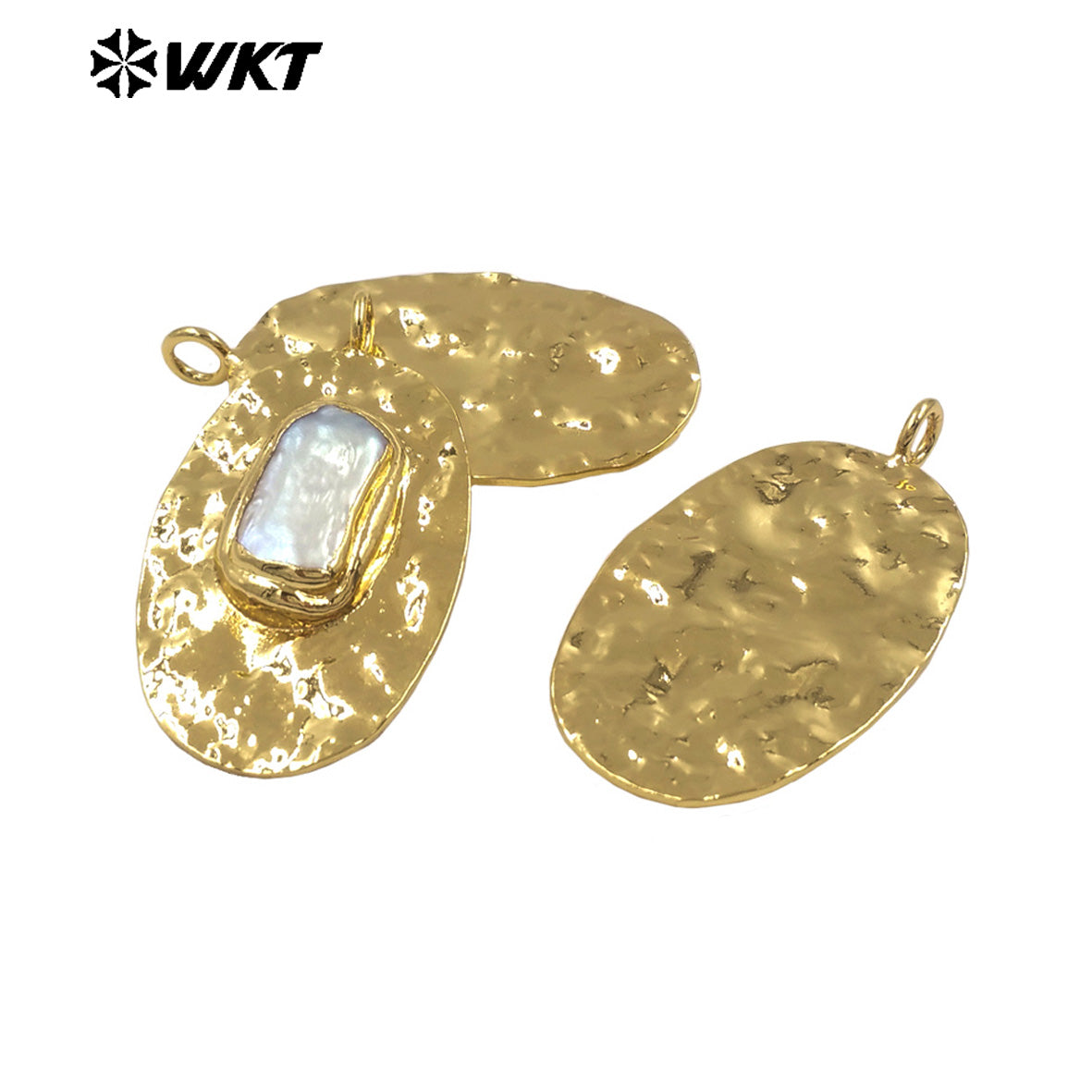 WT-JP496 Good Quality Gold Electroplated Rectangle Round Natural Freshwater Pearl Pendants For Handmade Necklace Design