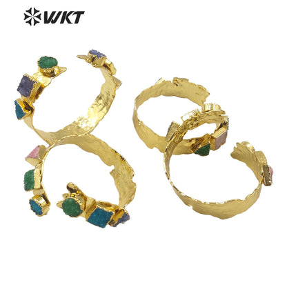 WT-B515 Newest 2020 Spring Colorful Natural Druzy Quartz Stone Bangle Women Fashion Gold Plated Bracelet