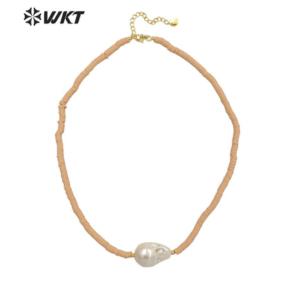 WT-JN192 New Nude Color Fashion Hand Strand Beads Necklace Elegant Freshwater Baroque Pearl Chocker Necklace in 16 Inch