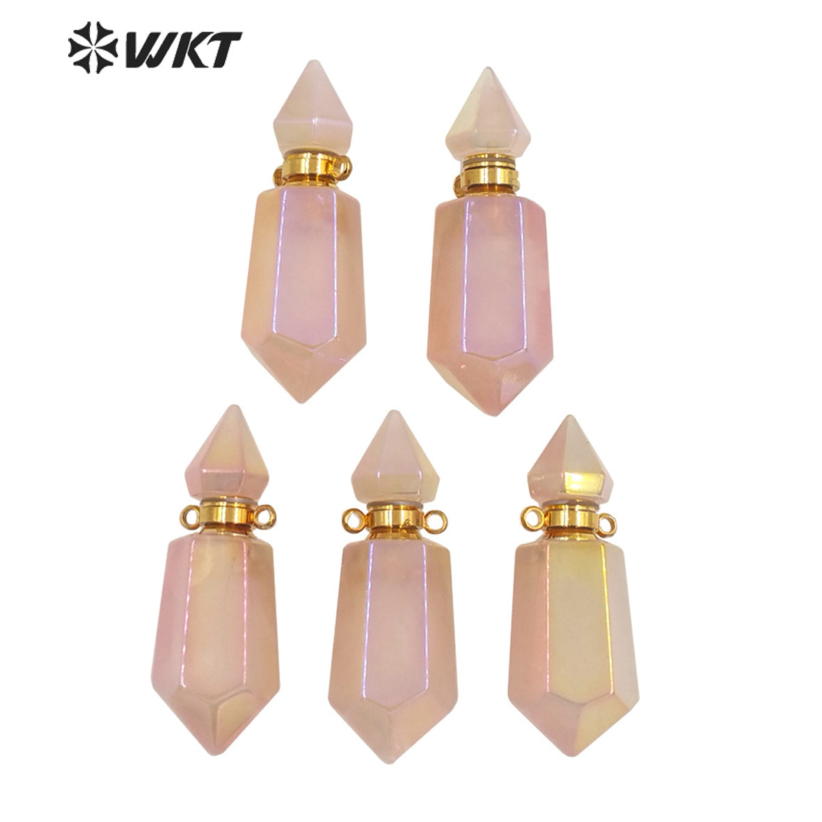 WT-P1650 Amazing Double Point pink Aura Stone Perfume Bottle Pendant Long Spirit Quartz Stone Necklace Pendant for Girl Friend