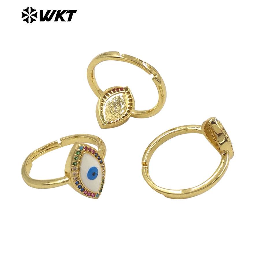 WT-MPR099 Attractive Fashion Girl Colorful Cubic Zircon Turkey Eye Open Size Adjustable Gold Plated Delicate Ring