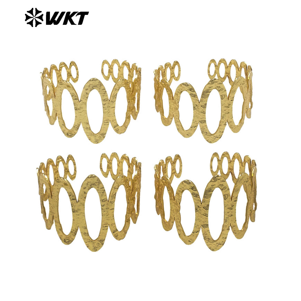 WT-B714 Exclusive Gold Plated Big And Small Oval Shape Yellow Brass Metal Bangle Adjustable Size For Female Fashion Jewelry