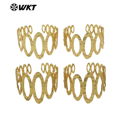 WT-B714 Exclusive Gold Plated Big And Small Oval Shape Yellow Brass Metal Bangle Adjustable Size For Female Fashion Jewelry
