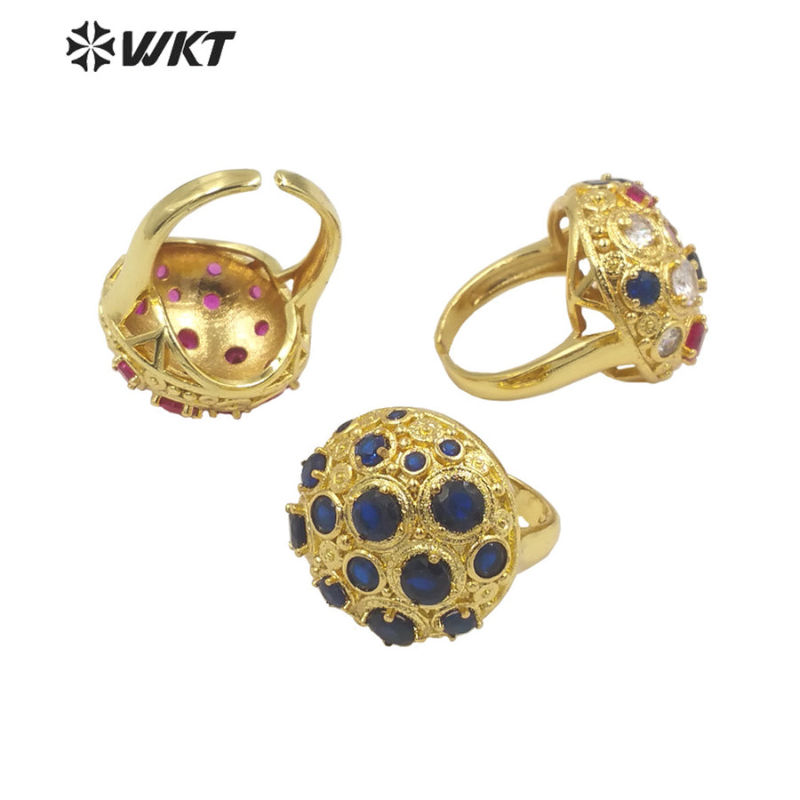 WT-MR026 Trendy Vintage Design Colorful Natural Cubic Zircon Simple and Elegant 18k Gold Plated for Women Gifts Ring