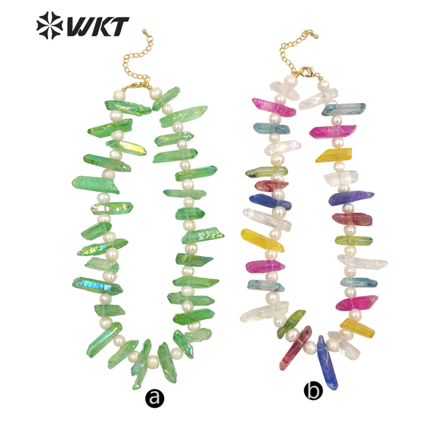 WT-N1400 Bohemian Vintage Women Jewelry Design Necklace Aura Crystal Quartz Strand Necklace Handmade Statement Necklace