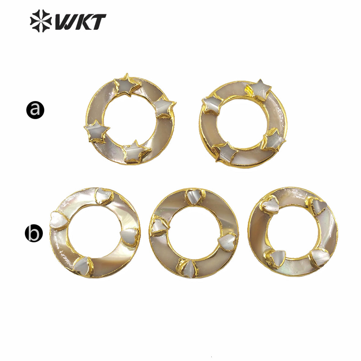 WT-JP220 Natural Round Shell Ring for Jewelry DIY Findings Making With a Strand Through Hole Gold Electroplated Round Connectors