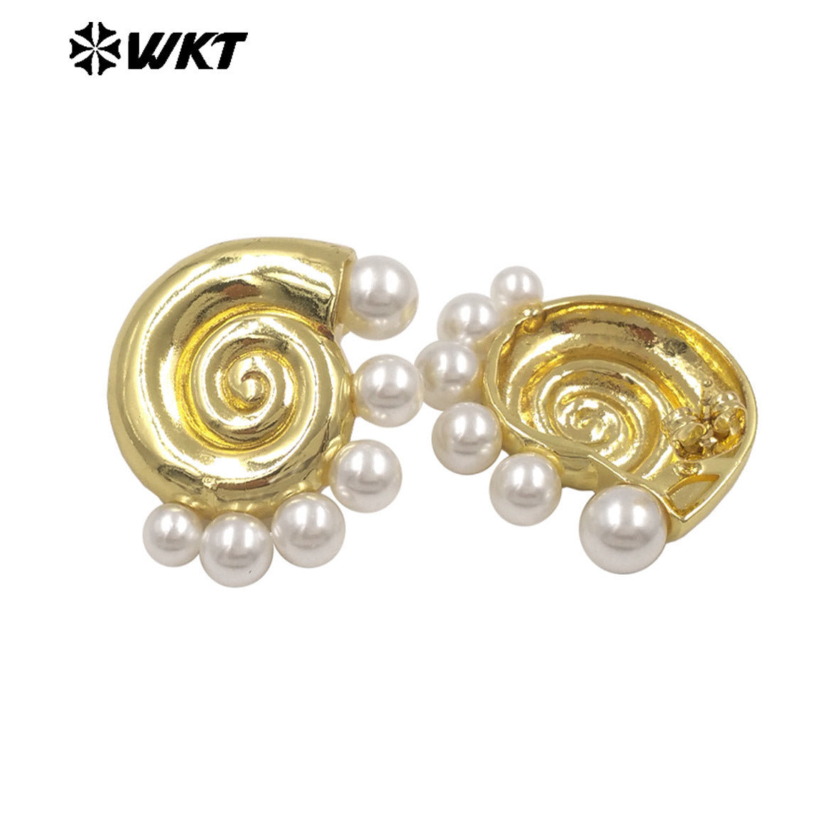 WT-ME130 Summer Hot Sales Gold And Silver Plated Brass With Artificial Pearl Shell Shape Earrings For Daily Casual Wearing