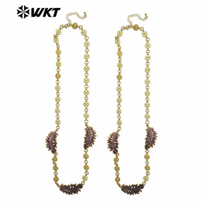 WT-JN351 Newest Design 18K Gold Plated Three Natural Shell Feather Shape Charms Necklace For Women Amazing Jewelry Gift
