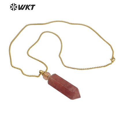 WT-N1232 New Color Women Hot Sales Gold Natural Strawberry Quartz Necklace Fashion Perfume Bottle Spirit Quartz Point Necklace