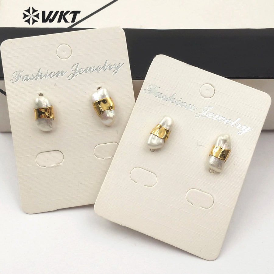 WT-E569 Natural Freshwater Pearl Stud Earring With Gold Electroplated Stud Earring Fashion Sea Shell Jewelry for Woman