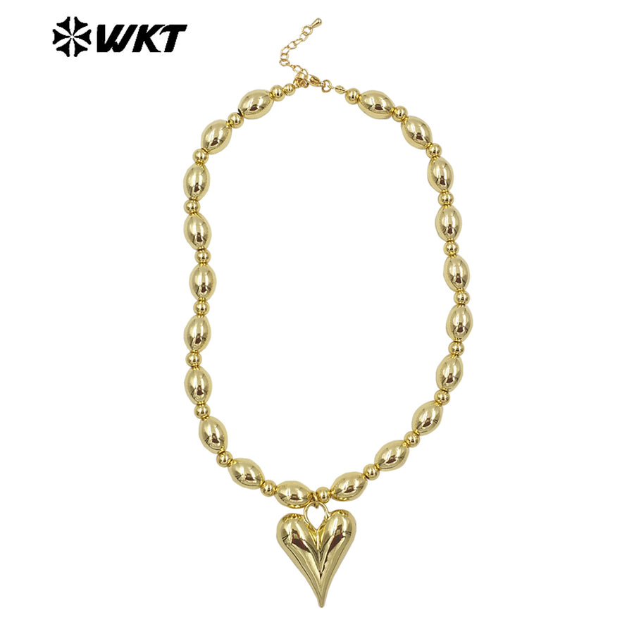 WT-JFN16 Amazing 18K Real Gold Plated Nontarnishable Yellow Brass Hand Strand Beads Bullet Ball Shape Metal Necklace